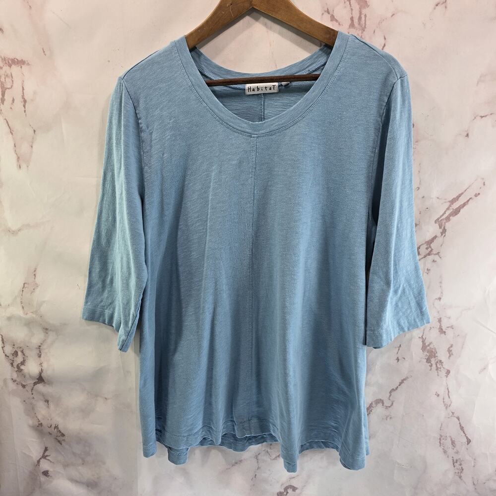 Habitat Shirt Womens Large Light Sky Baby Blue T Tee Artsy Art Elbow Quarter